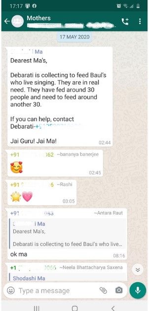 Figure 2: Screenshot from WhatsApp communication. The group was created on 10th May 2020

