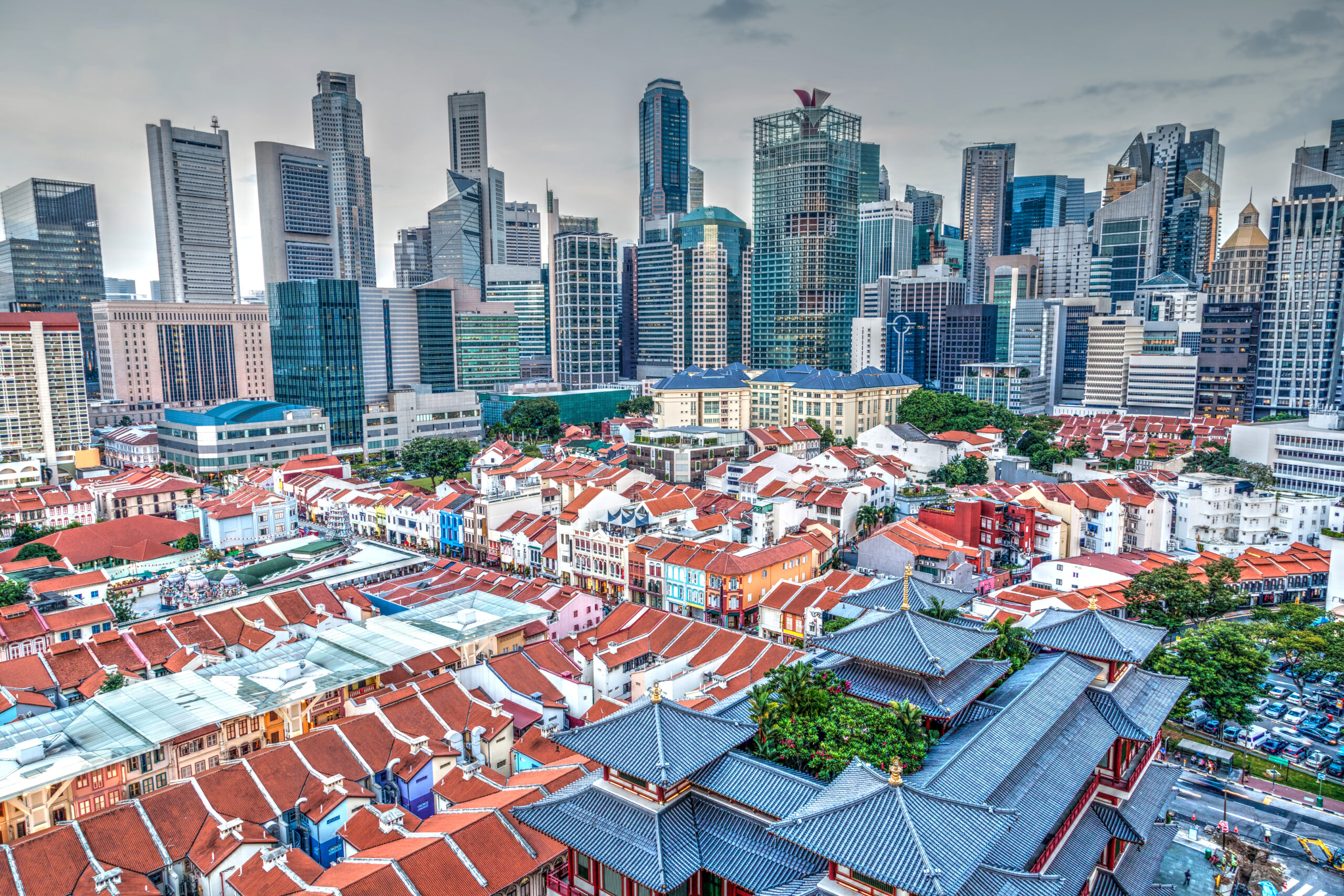 An,Aerial,View,Of,Singapore's,Chinatown,With,Its,Distinct,Low-rise,