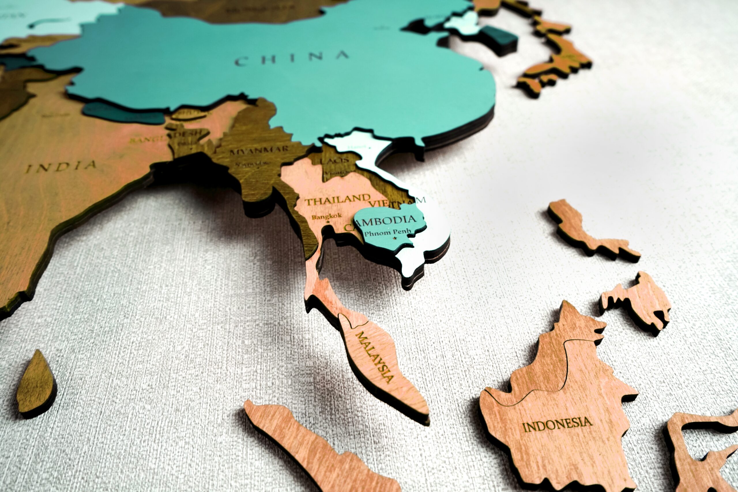 Asia,On,The,Political,Map.,Wooden,World,Map,On,The