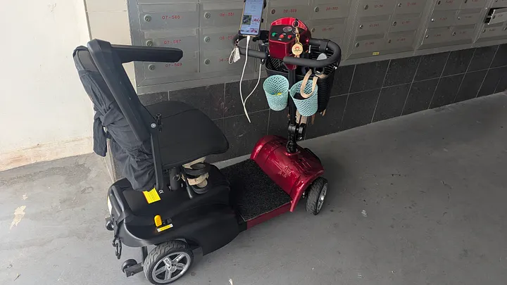 A diabetic respondent’s personal mobility device. Part of her leg is numb and makes it difficult for her to walk around. Photograph by Mohammad Bin Khidzer, 2025