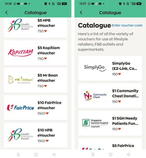 Redeemable rewards on the Healthy 365 app. Screen capture shared with Mohammad Bin Khidzer, 2025