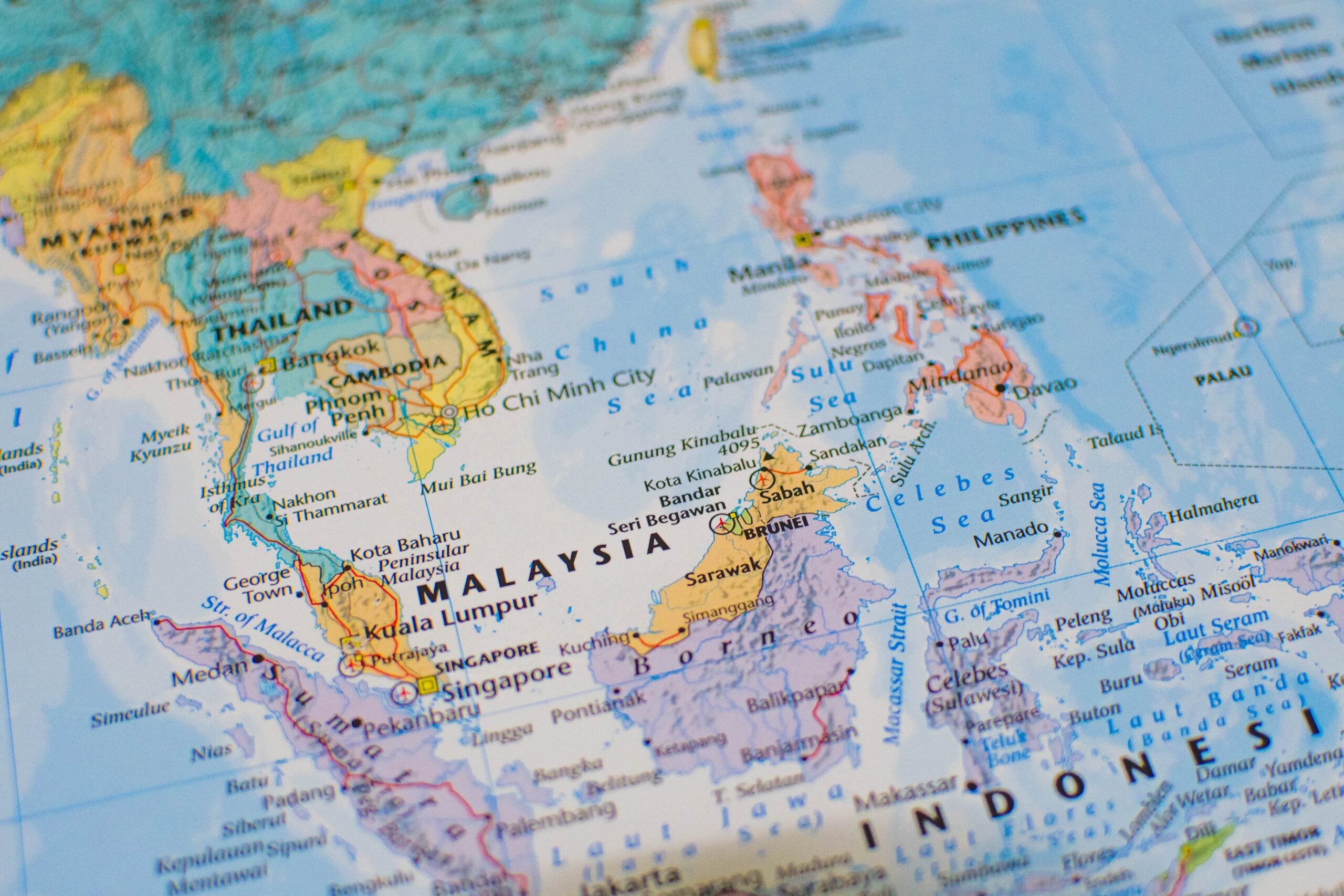 Close-up,View,Of,Southeast,Asia,Map,With,Malaysia,,Sabah,,And